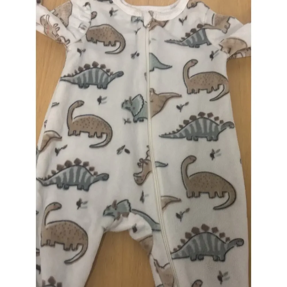 Infant Tan Long Sleeve One Piece W/Dinosaurs Size 6-9 Months Pre Owned. (E3)